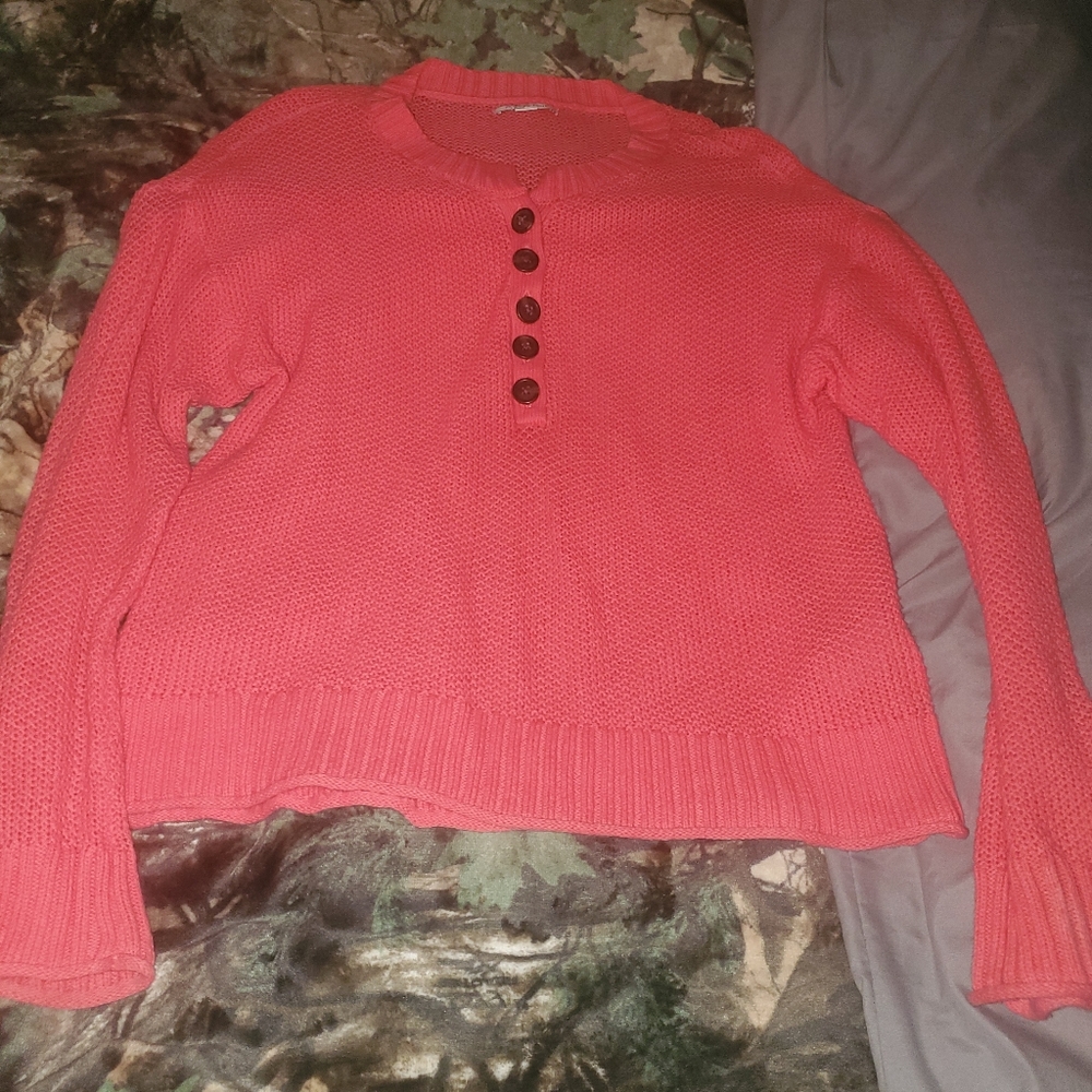 Coral button sweater